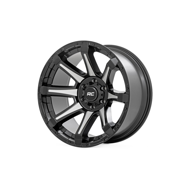 Rough Country 81 Series Wheel | One-Piece | Semi Gloss Black w/machined spokes | 20×9 | 5×5.5 | 0mm