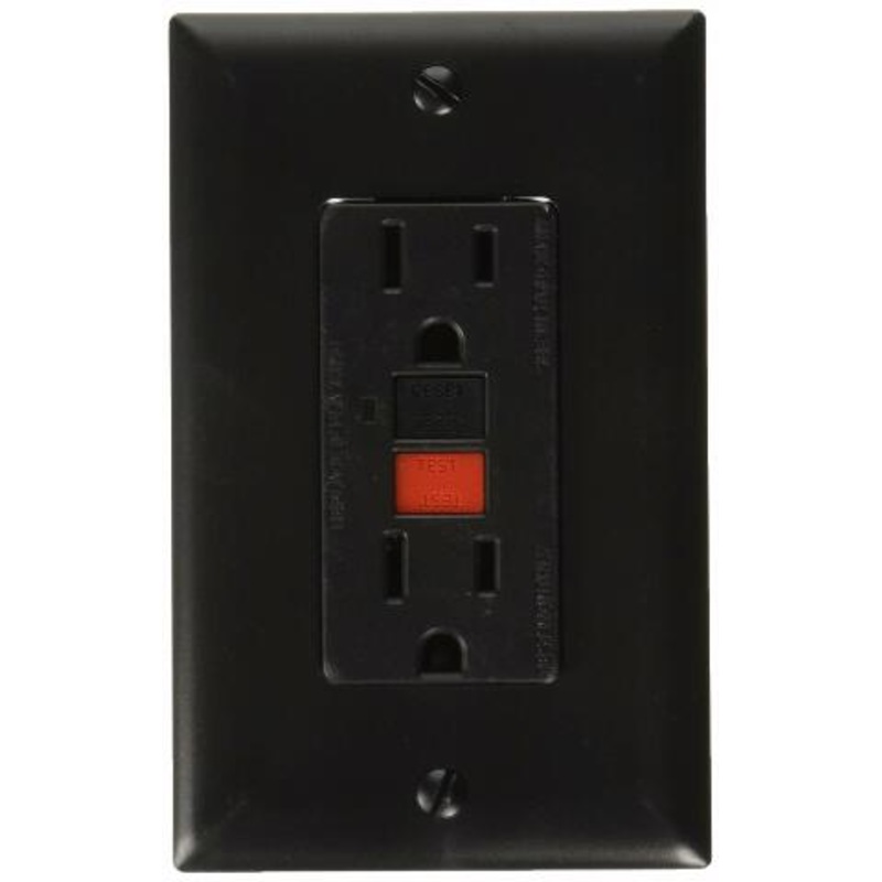 RV Designer S807, Dual Outlet GFCI with Cover Plate, Black, AC Electrical