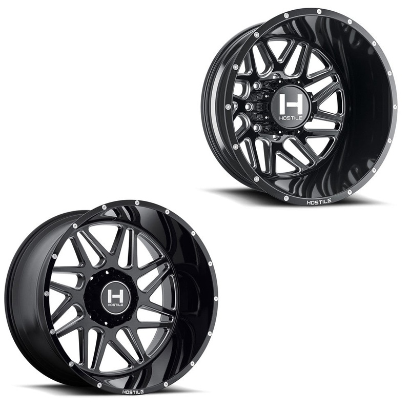20×12 Hostile H401 Sprocket Blade Cut (Black Milled) 05-UP FORD DUALLY SUPER SINGLE Wheels 8 Lug Set of 6 (Fits up to 12.50 tire)