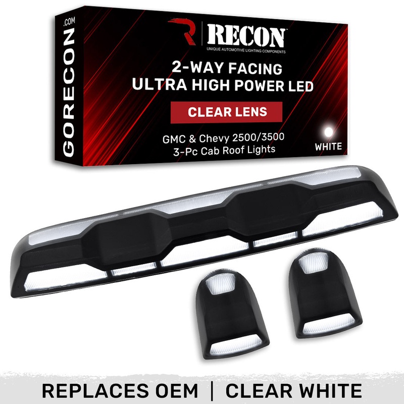 2020-2024 GMC/Chevrolet 2500/3500 RECON Clear Lens (Paintable) White LED Cab Lights (Replaces Factory Cab Lights)