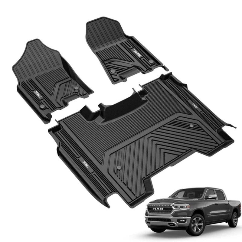 3WLINERS 2019-2024 Dodge RAM 1500 Crew Cab TPE Material & All-Weather Protection Custom Floor Mats (Fits New-Body Style Only)