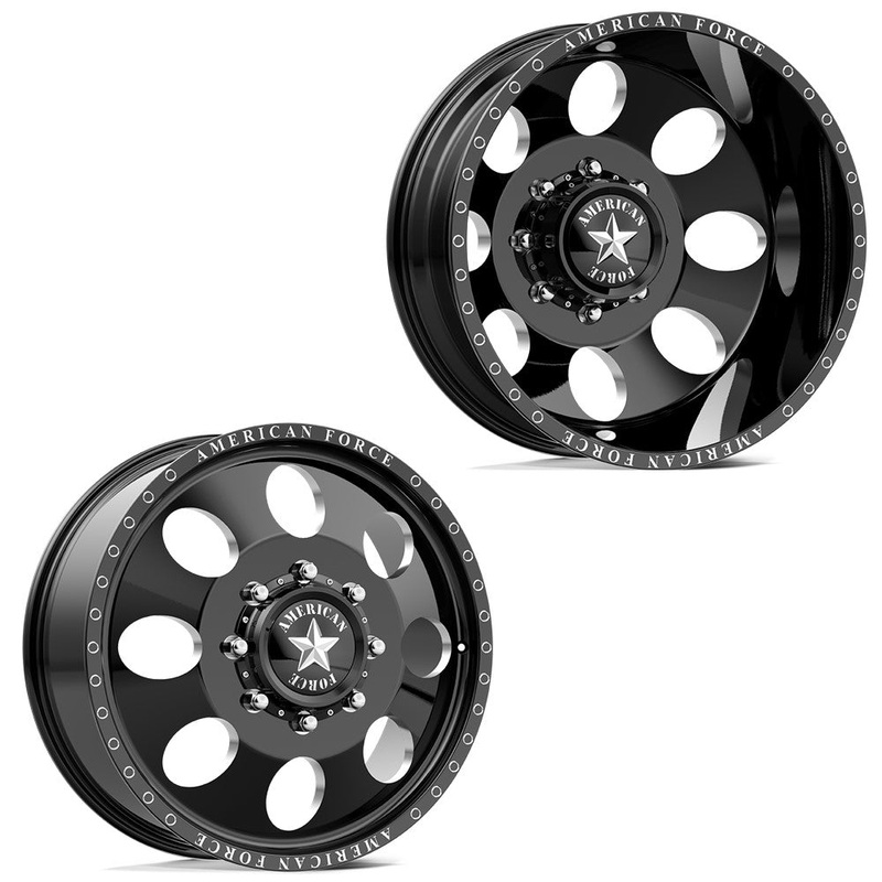 22×8.25 American Force DB01 Radial Gloss Black Milled PRE-19 DODGE DUALLY Wheels 8×6.5 Set of 6 (Fits up to 12.50 tire)