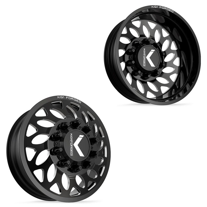 24×8.25 KG1 Forged KD007 Lotus Gloss Black Premium Milled FORD F-450/F-550 DODGE 4500/5500 DIRECTIONAL DUALLY Wheels 10×225 Set of 6 (Lug Nuts/Adapters Included) Fits UP to 13.50 tire