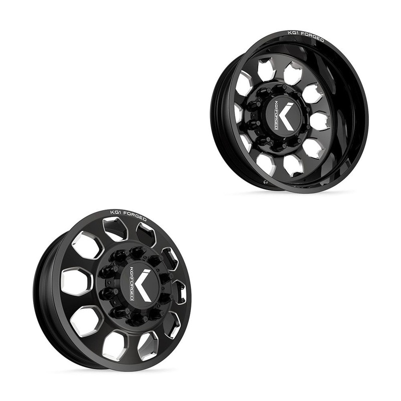 26×8.25 KG1 Forged KD003 Sarge Gloss Black Premium Milled 11-UP GM DUALLY Wheels 8×210 Set of 6 (Lug Nuts/Adapters Included) Fits UP to 13.50 tire