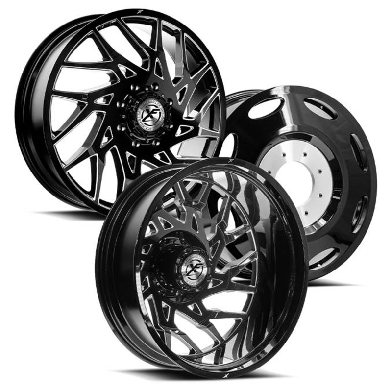 26×8.25 XF Off-Road XF-229 Gloss Black Milled 05-UP FORD 19-UP DODGE DUALLY Wheels 8×200 Set of 6 (Fits UP to 12.50 tire)