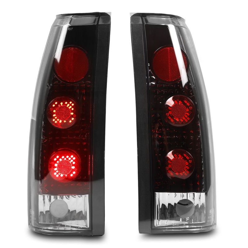 For Chevrolet 88-99 CK/92-99 Suburban/92-94 Blazer/95-00 Tahoe; GMC 88-99 CK/92-99 Suburban/92-99 Yukon; Cadillac 99-00 Escalade LED Taillight – Glossy Black/ Clear