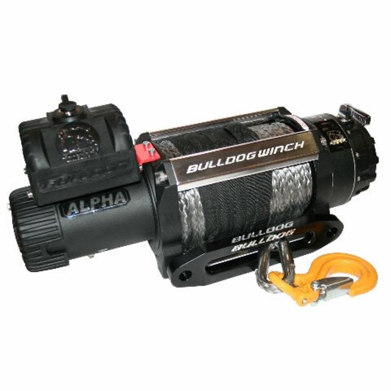BULLDOG Winch 10048 Alpha Series Winch with 6.8Hp Series Wound Motor (100 ft. Synthetic Rope, CNC Billet Aluminum Hawse Fairlead 15000lb)