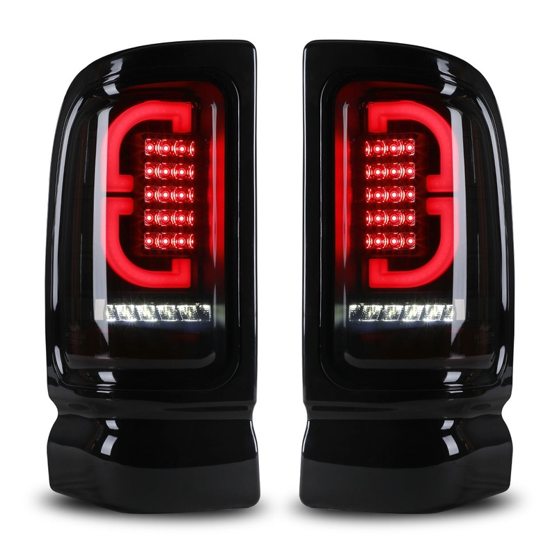 For 1994-2001 Dodge Ram 1500 2500 3500 4500 Pickup Taillights – Glossy Black/ Clear