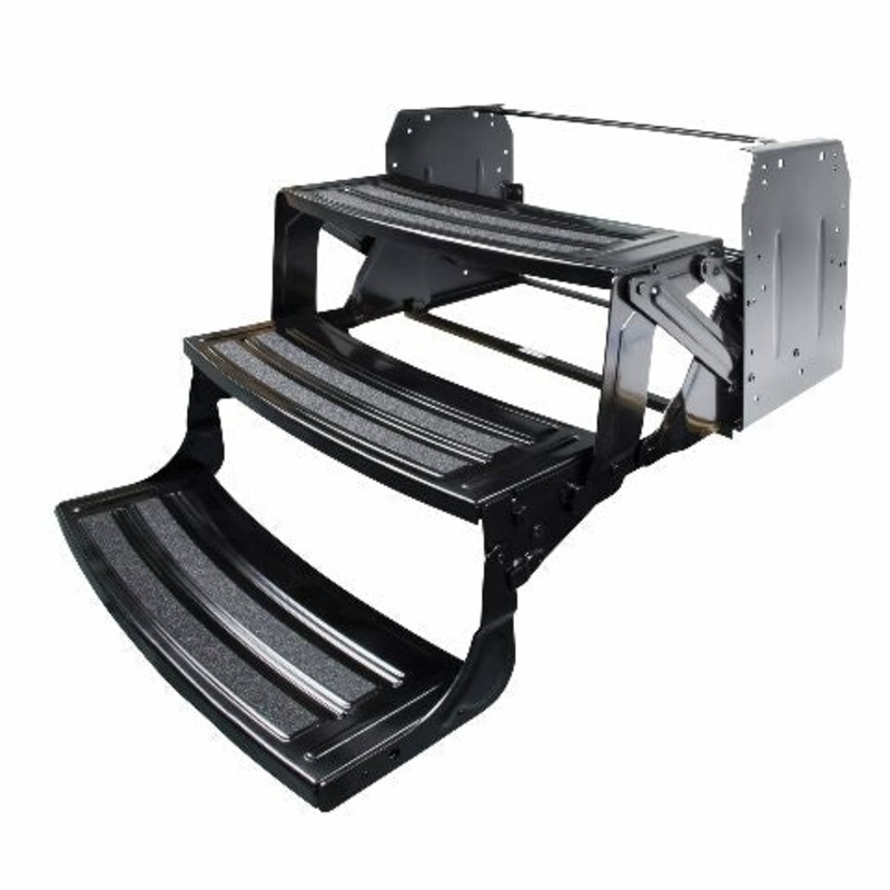 Lippert 24″ Radius Triple Manual RV Steps, 9″ Rise Compatible with 5th Wheel RVs, Travel Trailers and Motorhomes, Anti-Slip Stepping Surface – 1774401
