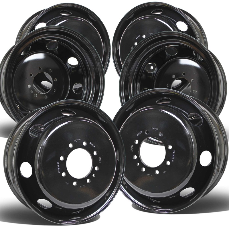 19.5×6.75 Set of 6 8×6.5″ Black Steel (Chevy/GM 3500 DRW 1973-2010)