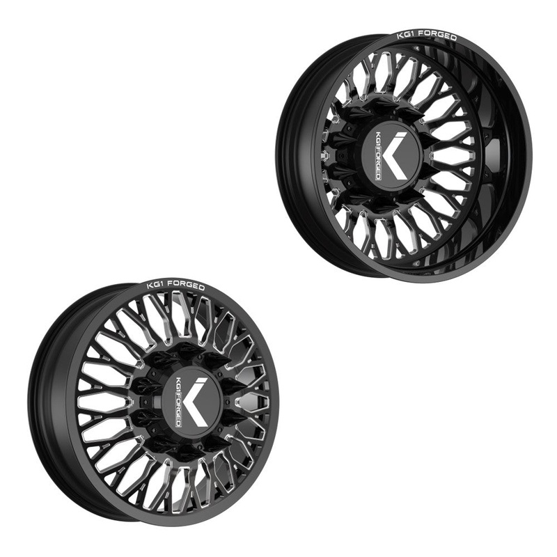 26×8.25 KG1 Forged KD049 Jacked-D Gloss Black Premium Milled 19-UP DODGE DUALLY Wheels 8×200 Set of 6 (Lug Nuts/Adapters Included) Fits UP to 13.50 tire