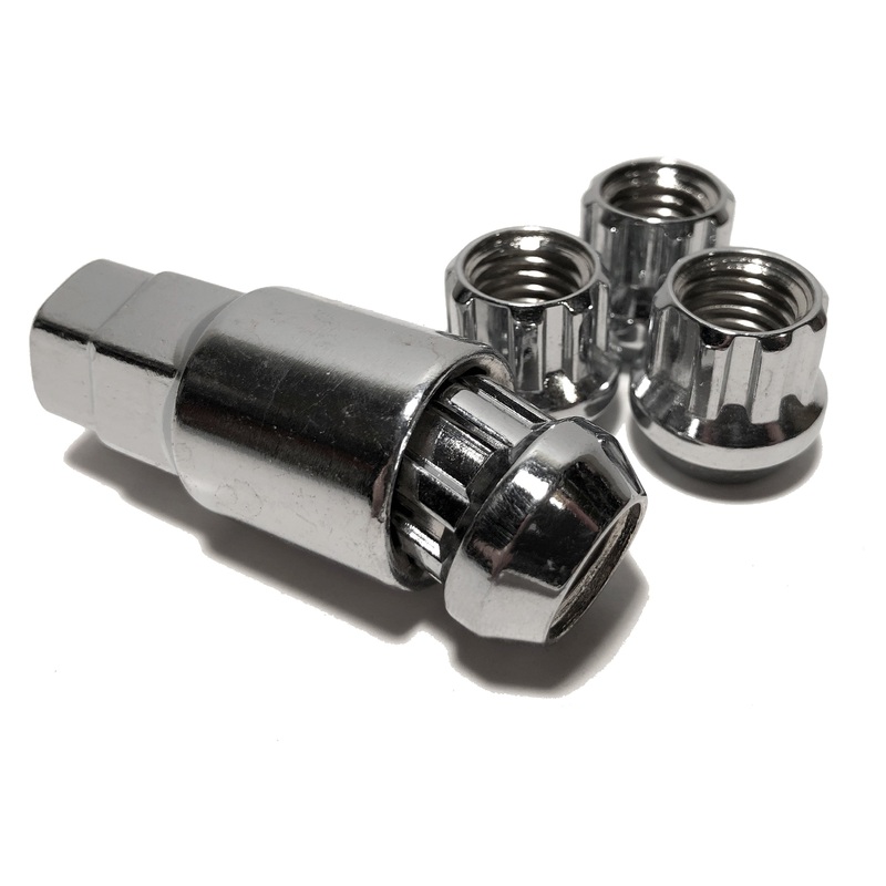 4 Open End Chrome Plated 14×2.0 Wheel Locks With matching Key 14×2