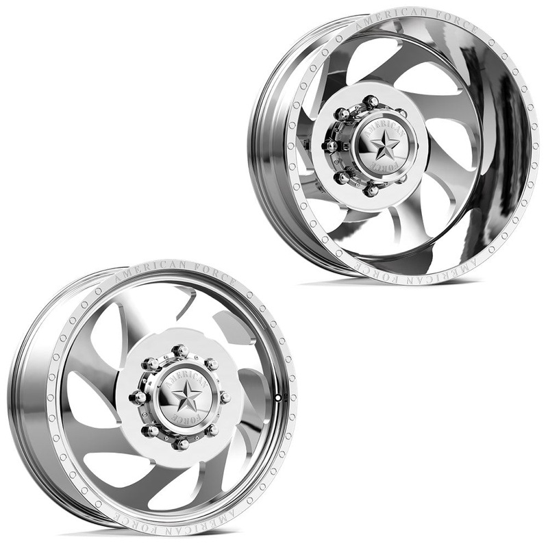24×8.25 American Force DB05 Slab Polished FORD/DODGE DUALLY Wheels 10×225 Set of 6 (Fits up to 12.50 tire)