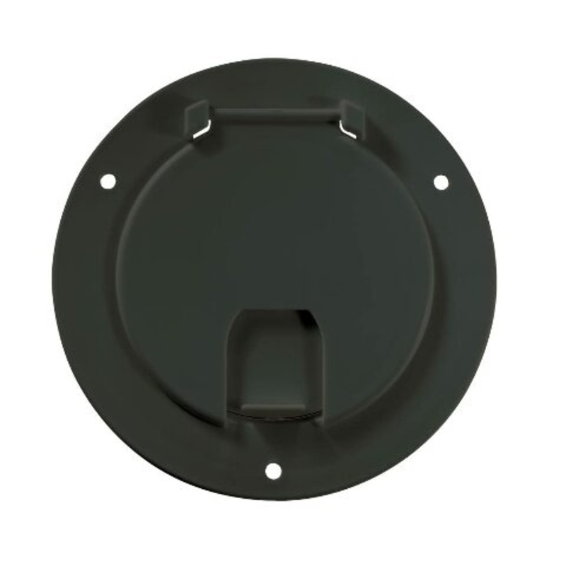 RV Designer B113, Round Electrical Cable Hatch, Deluxe, Replaceable Lid, 5.2 inch Diameter, Black