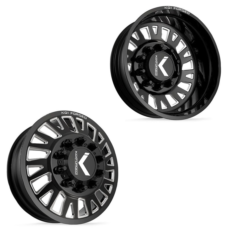 22×8.25 KG1 Forged KD001 Master Gloss Black Premium Milled 11-UP GM DIRECTIONAL DUALLY Wheels 8×210 Set of 6 (Lug Nuts/Adapters Included) Fits UP to 13.50 tire