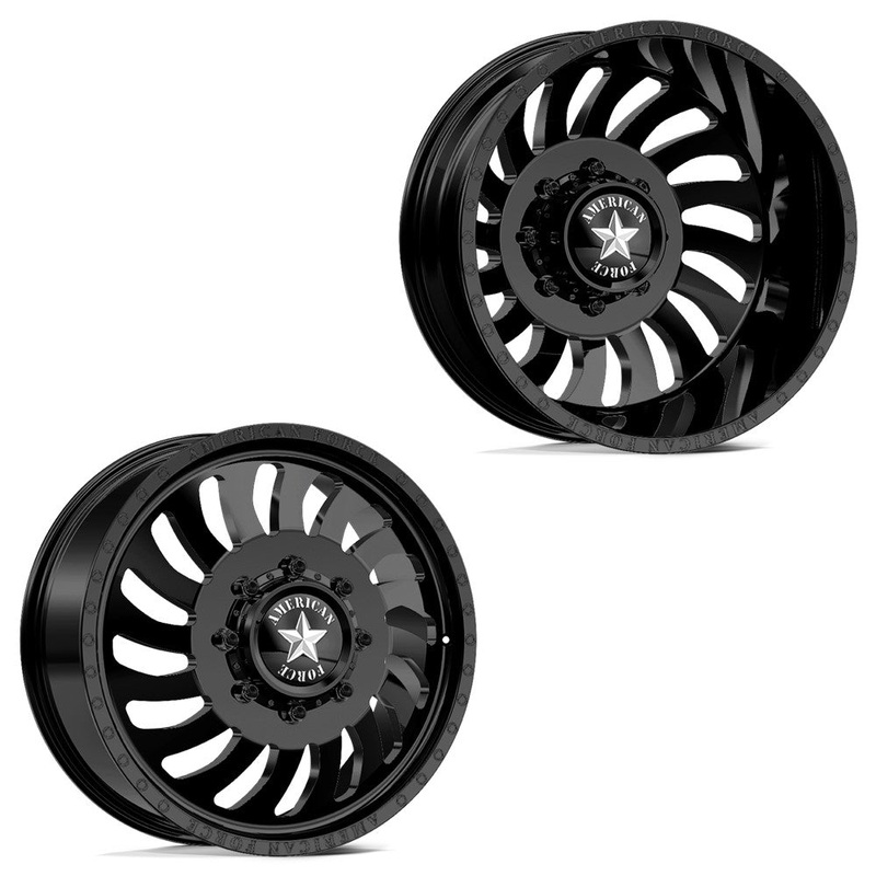 24×8.25 American Force DB06 Wave Black FORD/DODGE DUALLY Wheels 10×225 Set of 6 (Fits up to 12.50 tire)