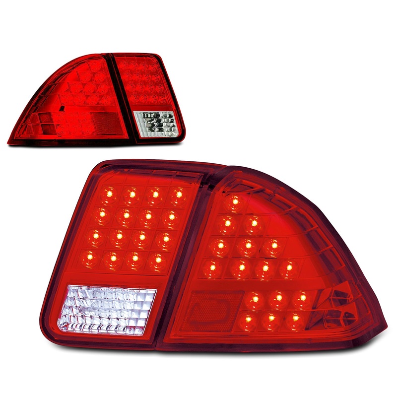 For 2001-2005 Honda Civic 4 Door Sedan LED Tail Light – Chrome / Red