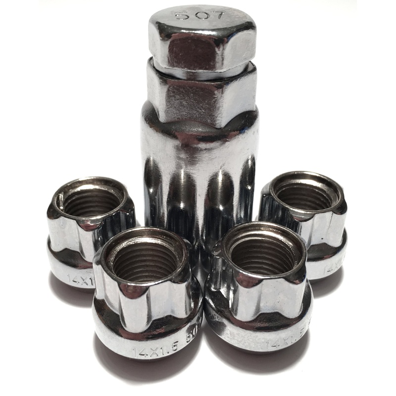 4 Chrome Open End Bulge Acorn 14×1.50 Locking Lug Nut Set with Key