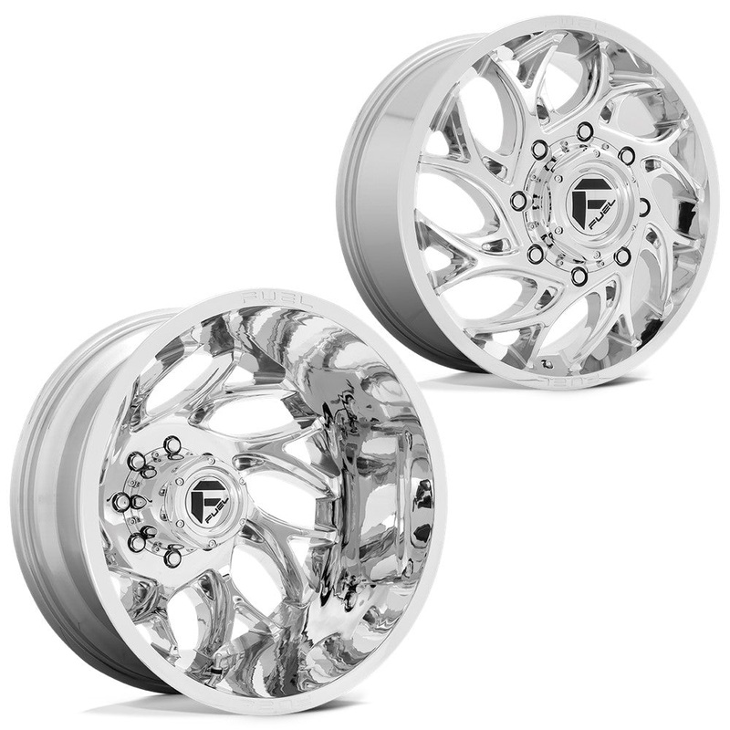 22×8.25 D740 Fuel Runner Chrome 05-UP FORD 19-UP DODGE DUALLY Wheels 8×200 Set of 6 (Fits UP to 12.50 tire)
