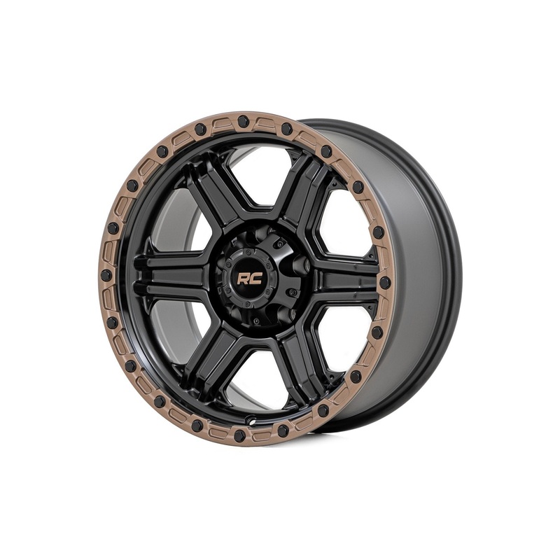 Rough Country 79 Series Wheel | One-Piece | Semi Gloss Black w/Bronze Ring | 18×9 | 6×5.5 |-12mm