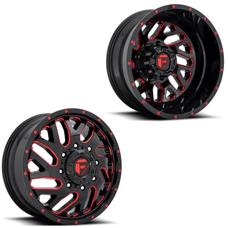20×8.25 D656 Fuel Triton Red Milled PRE-19 DODGE Dually Wheels 8×6.5 Set of 6 (Fits UP to 12.50 tire)