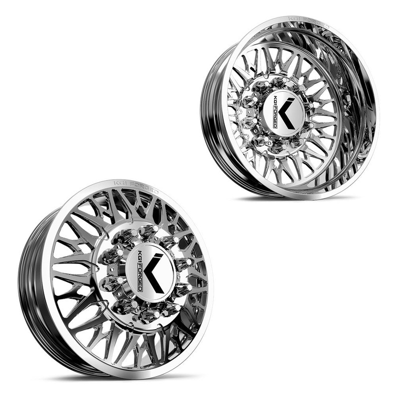 24×8.25 KG1 Forged KD014 Trident-D Polished 11-UP GM DUALLY Wheels 8×210 Set of 6 (Lug Nuts/Adapters Included) Fits UP to 13.50 tire