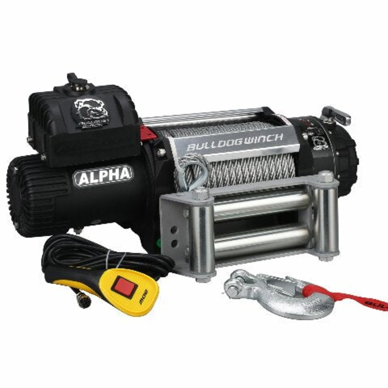 BULLDOG Winch 10047 Alpha Winch (15000lb Alpha Series with 6.8hp Series Wound Motor, 85 Ft. Wire Rope, Heavy Duty Roller Fairlead), 1 Pack