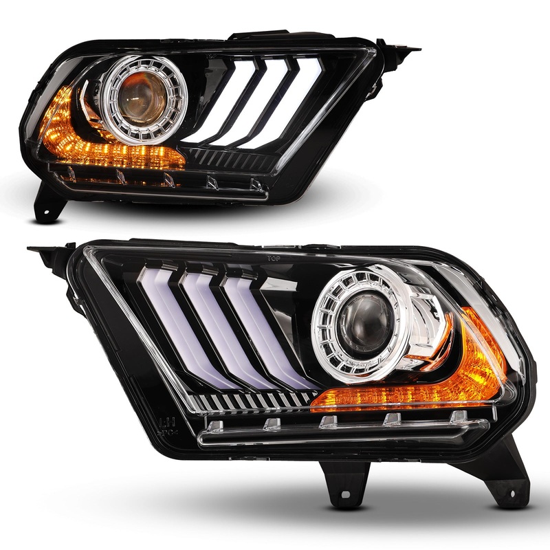 For 2010-2012 Ford Mustang DRL Projector Headlight with Sequential Turn Signal – Black/Clear