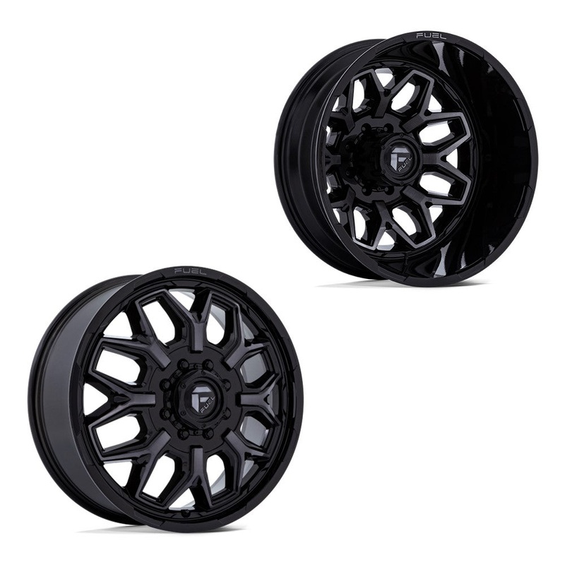 20×8.25 Fuel Off-Road D875 Flux Gloss Black Brushed Face & Gray Tint PRE-19 DODGE DUALLY Wheels 8×6.5 Set of 6 (Fits UP to 12.50 tire)