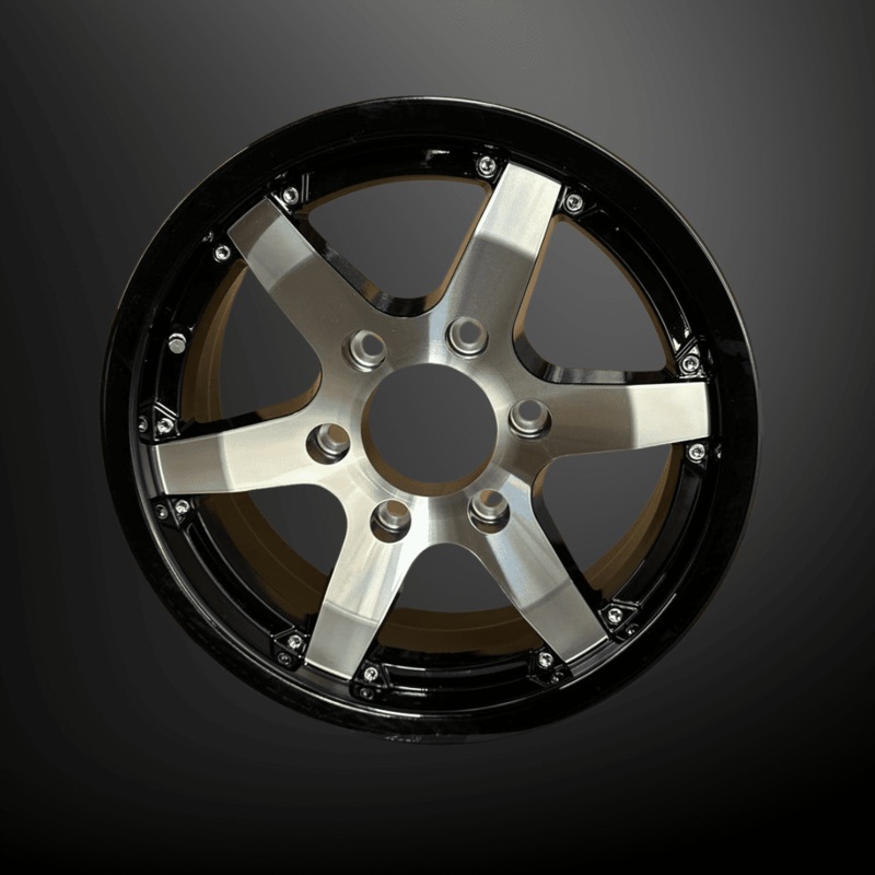 SET OF 2 RHINO CLASSIC 601 16×6 6×5.5 BLACK MACHINE FACED TRAILER WHEEL