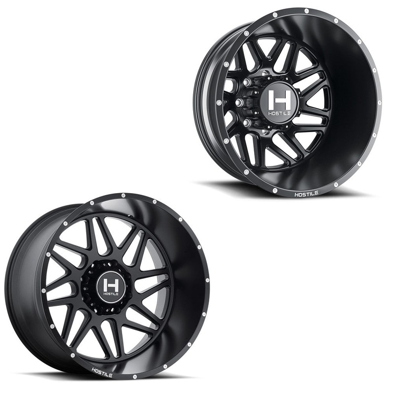20×9 Hostile H401 Sprocket Asphalt (Matte Black) 05-UP FORD DUALLY SUPER SINGLE Wheels 8 Lug Set of 6 (Fits up to 12.50 tire)