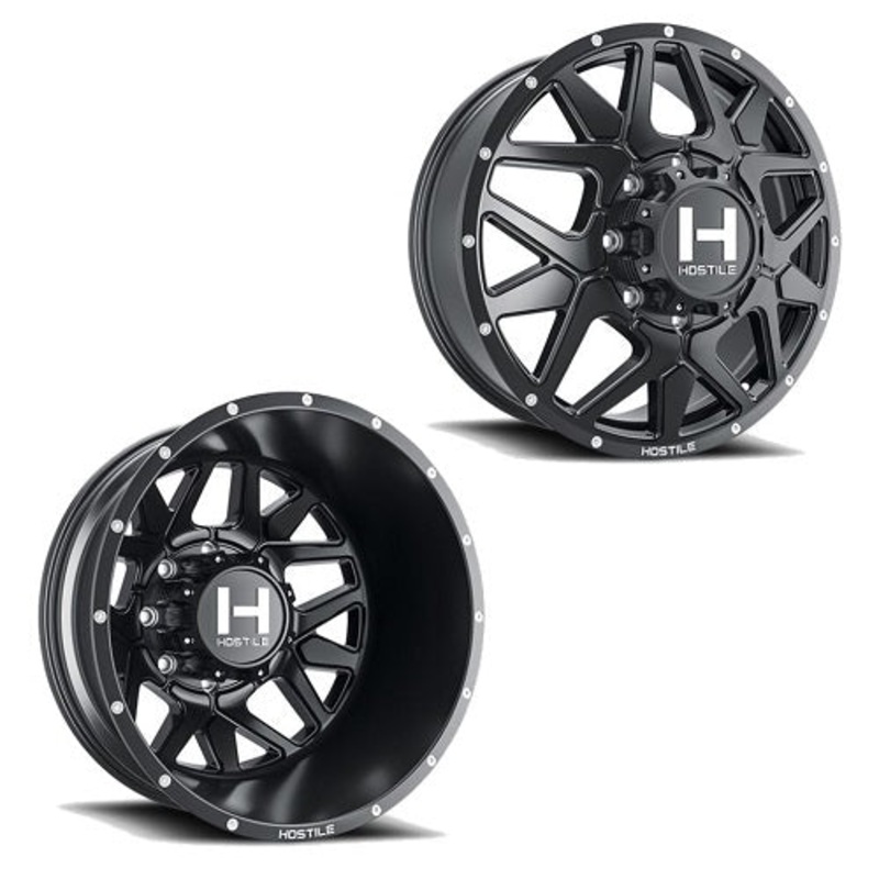 22×8.25 Hostile H402 Diablo Satin Black 11-UP GM DUALLY Wheels 8×210 Set of 6 (Fits UP to 12.50 tire)