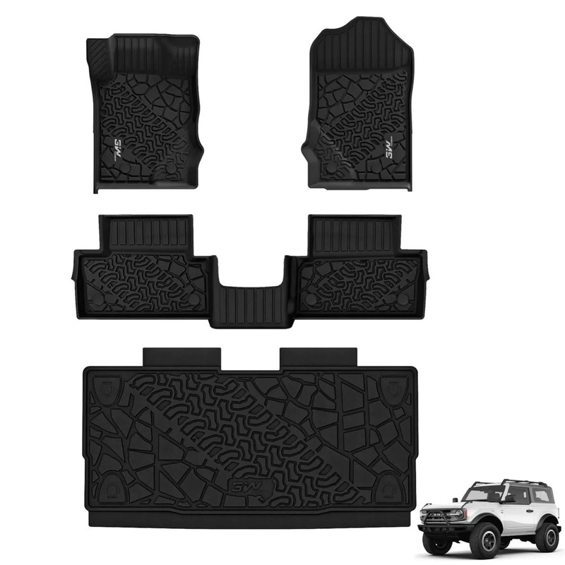 3WLINERS 2021-2024 Ford Bronco 2-Door TPE Material & All-Weather Protection Custom Floor Mats + Trunk Mat