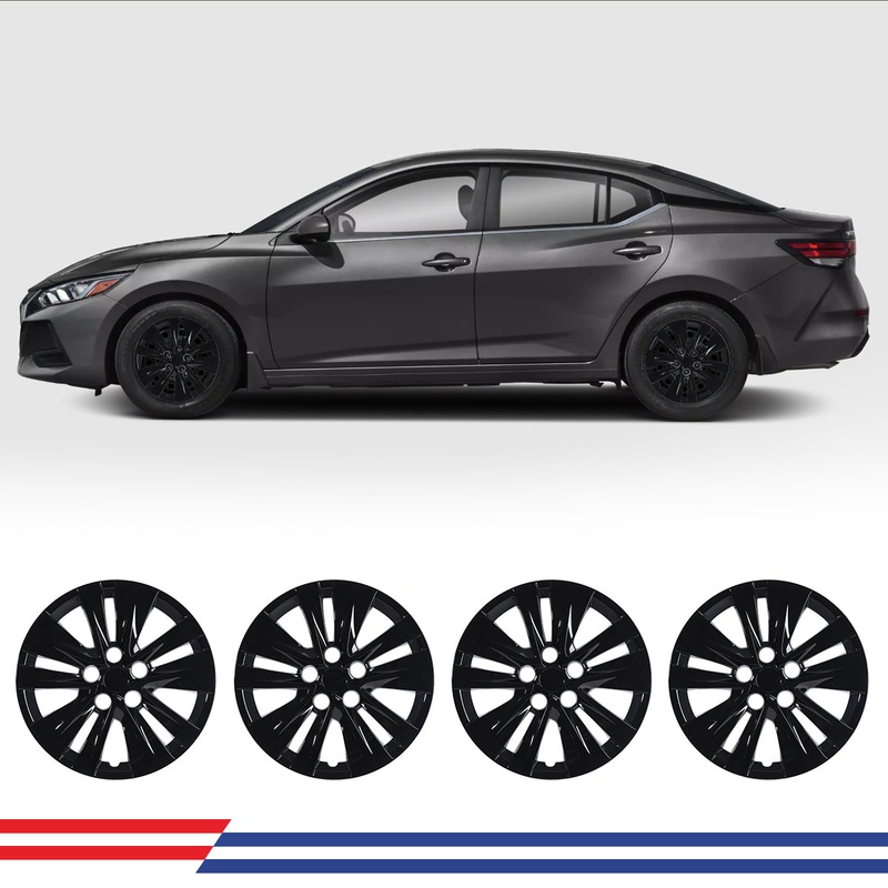 WINJET 16′ Hubcaps Wheel Rims Cover for 2020-2025 NISSAN SENTRA  – Black Lacquer