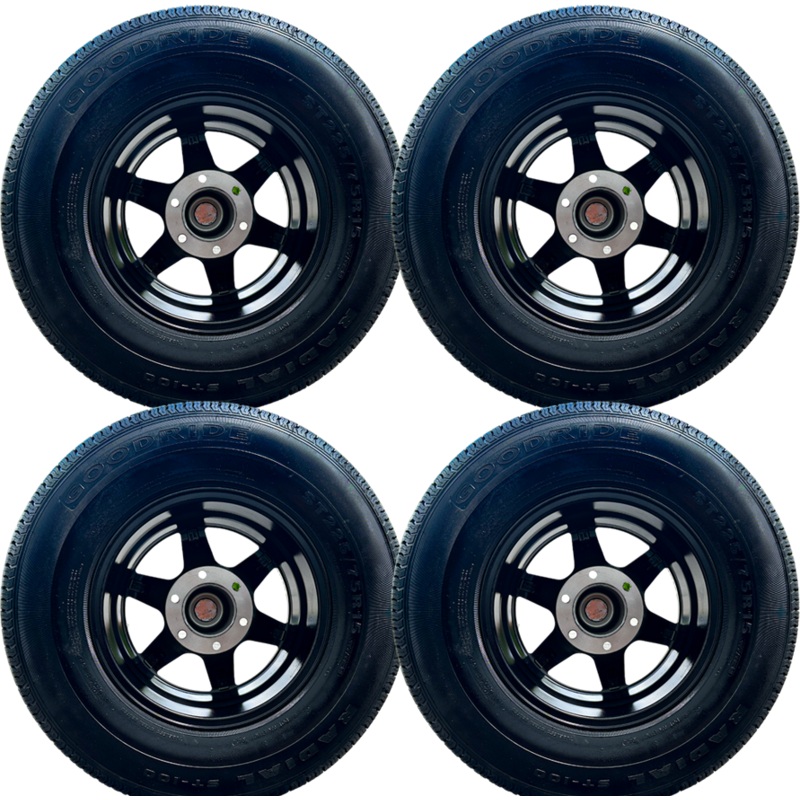 SET OF 4 GOODRIDE ST100 225/75R15 10PR Trailer Tires on Classic 601 BMF 6Lug Aluminum Wheel