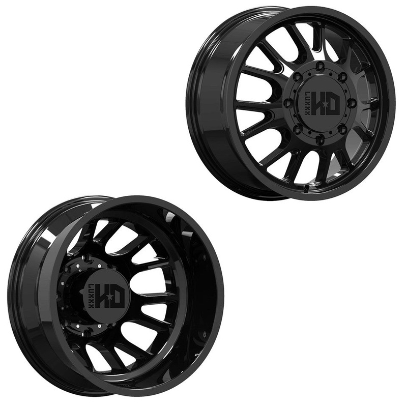 17×6.5 Luxxx LHD37 Gloss Blk PRE-11 GM PRE-19 DODGE DUALLY Wheels 8×6.5 Set of 4 (Fits Stock Tire Sizing)