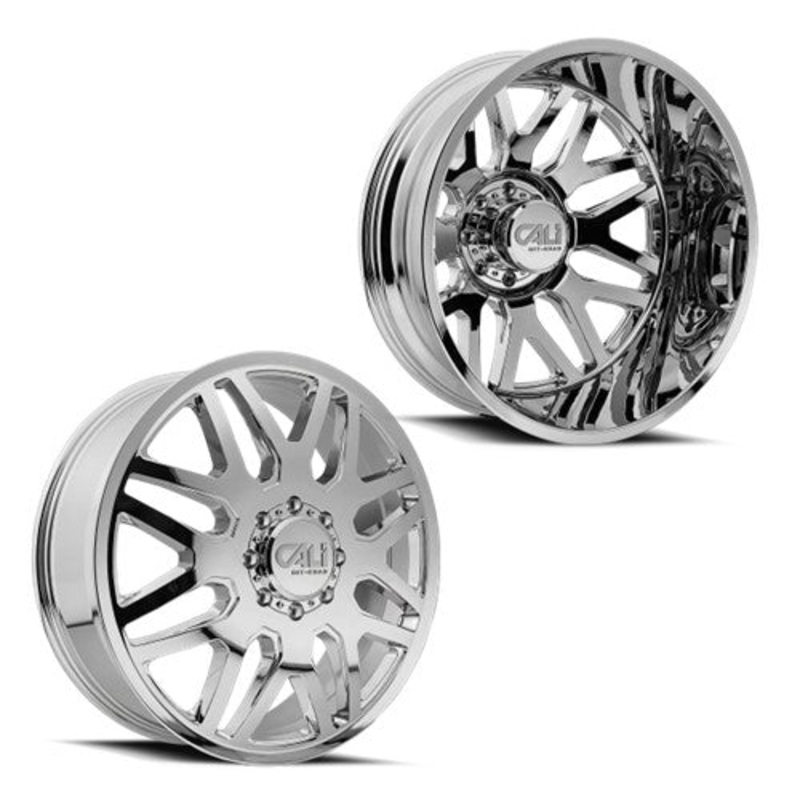 24×8.25 Cali Invader 9115D Chrome PRE-11 GM PRE-19 DODGE Dually Wheels 8×6.5 Set of 6 (Fits UP to 13.50 tire)