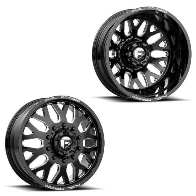 24×8.25 Fuel Forged FF19D Black Milled FORD F-450/F-550 DODGE 4500/5500 DUALLY Wheels 10×225 Set of 6 (Fits UP to 12.50 tire)