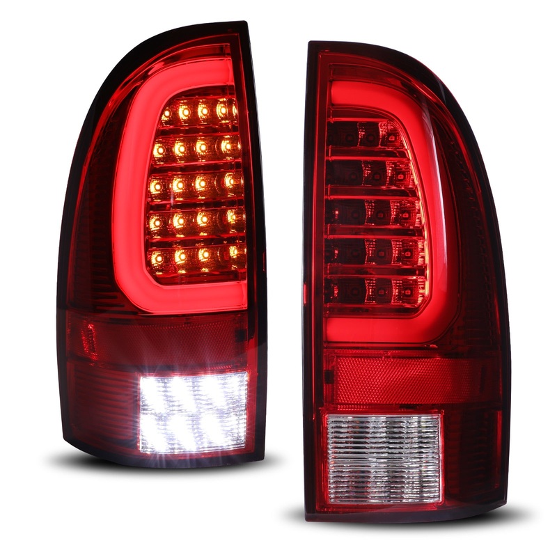 For 2005-2015 Toyota Tacoma LED Sequential Tail Light w/Yellow Turn Signal – Chrome / Red