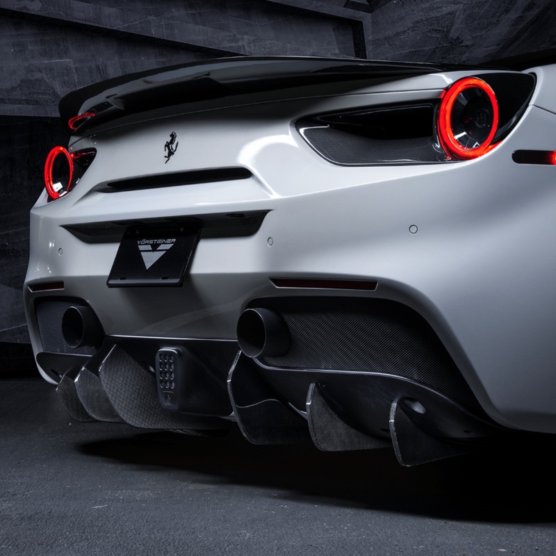 Ferrari 488 Diavolo Carbon Fiber Rear Diffuser Fins by Vordteiner Carbon Fiber PP 1×1 Glossy