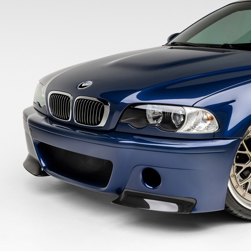 BMW E46 M3 V-CSL 2-Piece Aero Front Bumper Splitters by Vorsteiner Carbon Fiber PP 1X1 Glossy