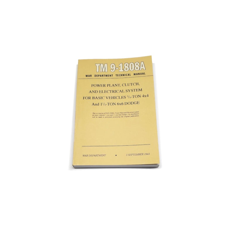 New TM 9-1808A Ordnance Maintenance – Power Plant, Clutch, Electrical – 3/4 Ton 4×4 & 1-1/2 Ton 6×6 – RBK-350