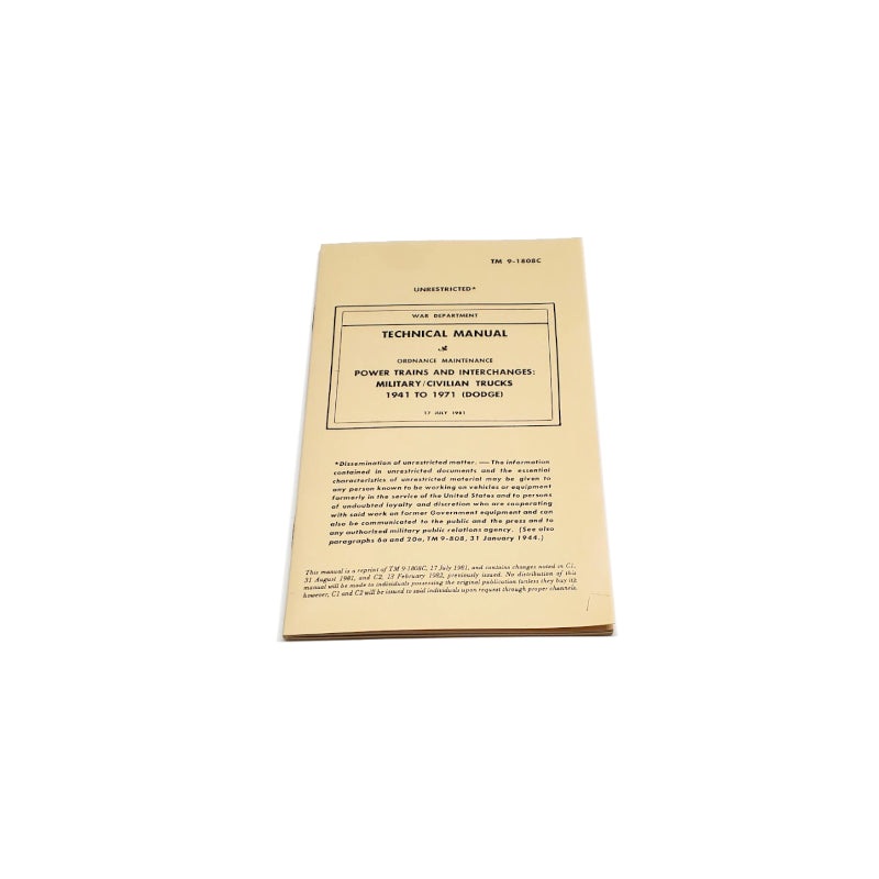 New TM 9-1808C Ordnance Maintenance – Power Trains & Interchanges – Military & Civilian – RBK-352