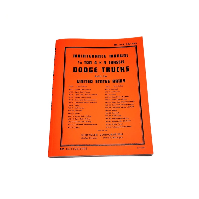 TM 10-1123/1443 – WWII WC 1/2 Ton 4×4 Maintenance Manual – RBK-348