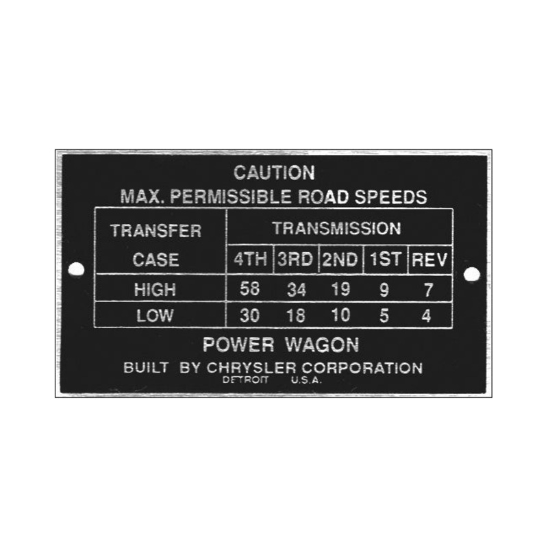 Data Plate #13 – Late Power Wagon Road Speed