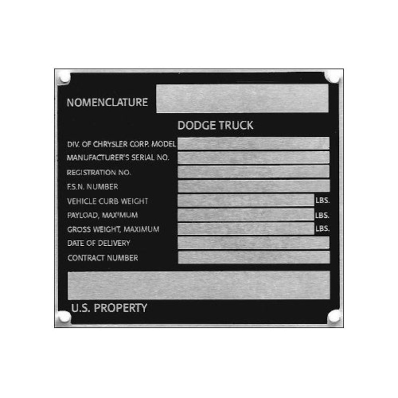 Data Plate #31 – Main Data Plate for 1958-71 Military Issued Civilian W or D Series: 100/200/300/500
