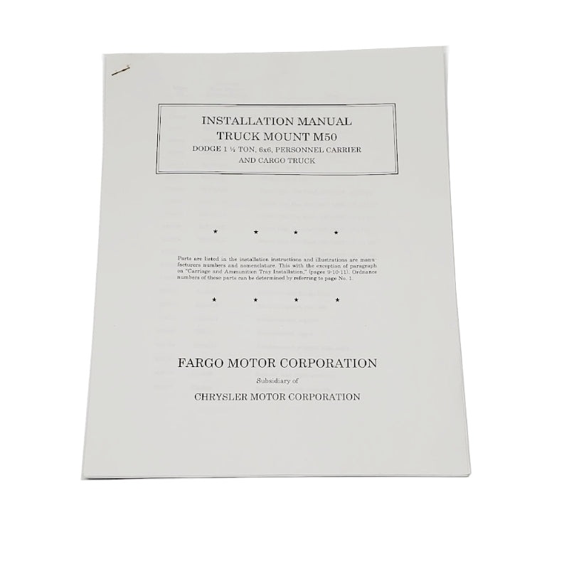 Installation Manual Truck Mount M50 Dodge 1-1/2 Ton, 6×6 Personnel Carrier and Cargo Truck – RBK-358