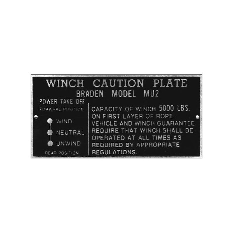New Data Plate #08 – CC924645 – WWII WC 3/4 & 1-1/2 Ton  6×6 Winch [MU2]