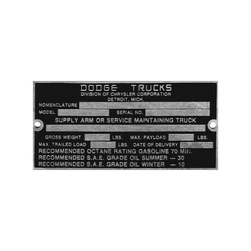 New Data Plate #09 – WWII WC 3/4 Ton Main I.D.