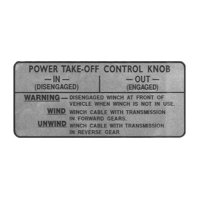 Data Plate #37 – W100/W200/W300 Power Take Off